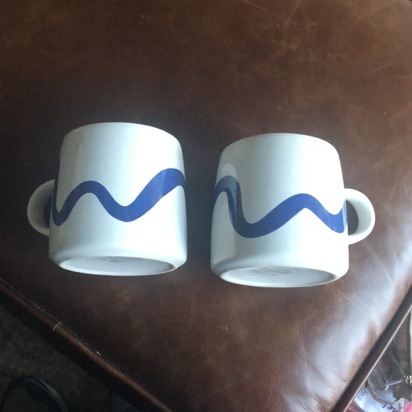 Set of 2 Origin Blue Wave Design Stoneware Coffee / Tea Mug 14 oz NWOT - Picture 2 of 5